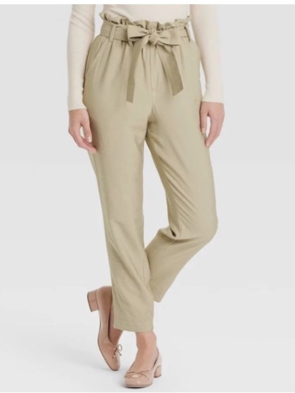 a new day Tan Paperbag-Waist Chinos with Self-Tie Belt